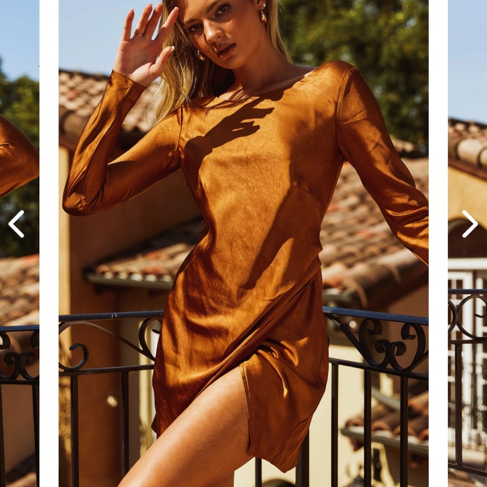 Selfie Leslie Thank Me Later Long Sleeve Open Back Dress Chocolate